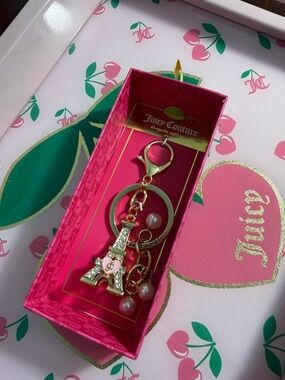 Juicy Couture Gold and Pink Eiffel Tower Charm Keychain